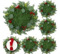 Gandeer 6 Pcs Artificial Christmas Pine Needle Placemats Xmas Poinsettia with Pine Cones Place Mats Round Imitation Greenery Table mats to to Non-Slip Heat Protection for Party (Trebdy)