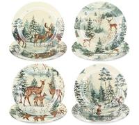 Gandeer 8 Pcs Winter Woodland Salad Plates 8 Inch Salad Plate Christmas Dishes Assorted Designs Winter Dinnerware Set for Christmas Birthday Party(Elk)
