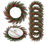 Gandeer Christmas Cedar Placemat Set of 6 Artificial Round Wreath Charger