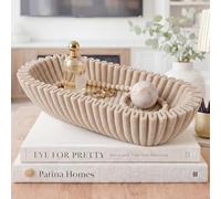 Gandeer Large Decorative Bowl for Home Decor Long Dough Key Bowls Coffee Table Decor Centerpiece Beige Ruffle Scalloped Resin Modern Handicraft Bowl for Kitchen Counter Farmhouse Entryway