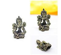 Gandhanra Mini Tibetan Tantric Buddha Statue Amulet,Green Tara,Antique Brass Look, Handcarved from Nepal