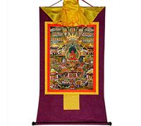 Gandhanra Tibetan Buddhist Thangka Wall Hanging,Amitabha Pure Land Thangka - Elysium of Buddhism,Hot Stamped Brocade Buddhist Tapestry for Zen Home Decor, Meditation, Spiritual Relaxation