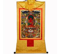 Gandhanra Tibetan Buddhist Thangka Wall Hanging,Amitabha Pure Land Thangka - Elysium of Buddhism,Hot Stamped Brocade Buddhist Tapestry for Zen Home Decor, Meditation, Spiritual Relaxation