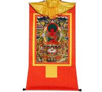 Gandhanra Tibetan Buddhist Thangka Wall Hanging,Amitabha Pure Land Thangka - Elysium of Buddhism,Hot Stamped Brocade Buddhist Tapestry for Zen Home Decor, Meditation, Spiritual Relaxation