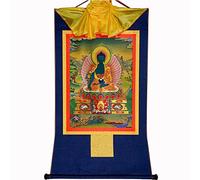 Gandhanra Tibetan Buddhist Thangka Wall Hanging,Bhaisajyaguru Thangka,Medicine Buddha Thangka,Hot Stamped Brocade Buddhist Tapestry for Zen Home Decor, Meditation, Spiritual Relaxation