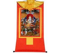 Gandhanra Tibetan Buddhist Thangka Wall Hanging,Chenrezig,Manjusri,Vajrapani,Hot Stamped Brocade Buddhist Tapestry for Zen Home Decor, Meditation, Spiritual Relaxation