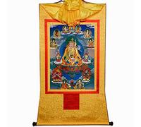Gandhanra Tibetan Buddhist Thangka Wall Hanging,Guru Rinpoch Thangka,Padmasambhava,Hot Stamped Brocade Buddhist Tapestry for Zen Home Decor, Meditation, Spiritual Relaxation