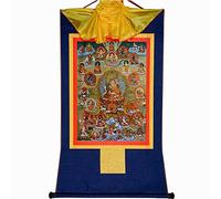 Gandhanra Tibetan Buddhist Thangka Wall Hanging,Guru Rinpoche and Nyingma Schoold Dharmapalas Thangka,Hot Stamped Brocade Buddhist Tapestry for Home Decor, Meditation, Spiritual Relaxation
