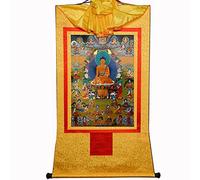 Gandhanra Tibetan Buddhist Thangka Wall Hanging,Shakyamuni and The Eighteen Arhats(18 Luohan) Thangka,Hot Stamped Brocade Buddhist Tapestry for Zen Home Decor, Meditation, Spiritual Relaxation