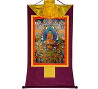Gandhanra Tibetan Buddhist Thangka Wall Hanging,Shakyamuni and The Eighteen Arhats(18 Luohan) Thangka,Hot Stamped Brocade Buddhist Tapestry for Zen Home Decor, Meditation, Spiritual Relaxation