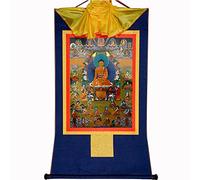 Gandhanra Tibetan Buddhist Thangka Wall Hanging,Shakyamuni and The Eighteen Arhats(18 Luohan) Thangka,Hot Stamped Brocade Buddhist Tapestry for Zen Home Decor, Meditation, Spiritual Relaxation