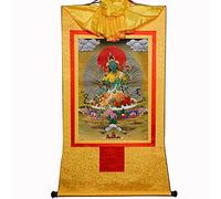 Gandhanra Tibetan Buddhist Thangka Wall Hanging,Shyama Tara,Green Tara Thangka,Hot Stamped Brocade Buddhist Tapestry for Zen Home Decor, Meditation, Spiritual Relaxation
