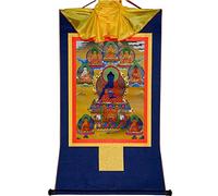 Gandhanra Tibetan Buddhist Thangka Wall Hanging,The Eight Medicine Buddhas Thangka,Hot Stamped Brocade Buddhist Tapestry for Zen Home Decor, Meditation, Spiritual Relaxation