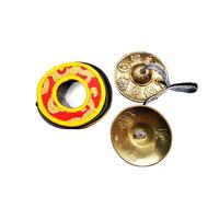 Gandhanra Tibetan Tingsha Bell Set - Tibetan Cymbals - for Sound Healing, Yoga, Meditation, and Mindfulness,Handmade in Nepal,Made of Brass,Astamangal Pattern,6.5cm/2.6 inch