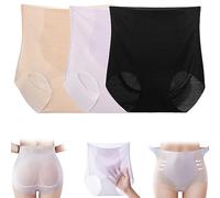 GANDUS High Waist Ice Silk Seamless Shaping Briefs, Ice Silk Ion Fibre Repair Shaping Panties Underwear for Women (3pcs/D,2XL)