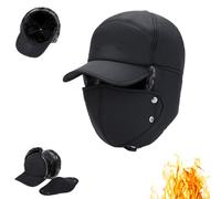 GANDUS Tozuor Furry Trapper Hat, Unisex Black Furry Trapper Hat,Winter Windproof Warm Hats with Ear Flaps and Mask (A/Black,One Size)