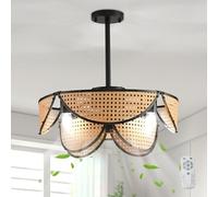 Ganeed Boho Caged Ceiling Fan with Light and Remote Layered Rattan Flush Mount Ceiling Fans Lights Pendant Reversible Fandelier for Bedroom Kitchen Living Room Nursery 4 Lights