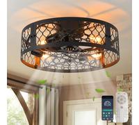 Ganeed Ceiling Fans with Lights Industrial Style Farmhouse Ceiling Fan 50cm Metal Caged Lighting E27 Flush Mount with Remote Control Black 4 Lights