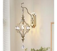 Ganeed Crystal Wall Lights Antique Retro Vintage French Style Rustic Indoor Wall Lamps for Hallway Porch Landing Lounge 1 Light E14 Champagne Gold (1 Pack)