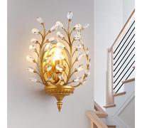 Ganeed Crystal Wall Lights Antique Retro Vintage French Style Rustic Indoor Wall Lamps for Hallway Porch Landing Bedroom 1 Light E14 Gold (1 Pack)