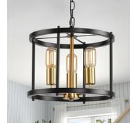 Ganeed Farmhouse Lamp Lantern Ceiling Light Antique Style Hanging Chandelier Lights High Adjustable for Dinner Table Kitchen Island E27 Black 3 Lights