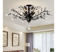 Ganeed Vintage K9 Clear Crystal Chandeliers Ceiling Lighting,Pendant Lighting Flush Mounted Fixture for Living Room Dinning Room Restaurant Porch Hallway Black 5 Lighs