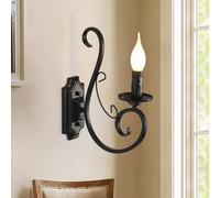 Ganeed Wall Light Bedside Sconce Lamp Antique Looking Wrought Iron Design Retro Wall Sconces for Living Room Stairwell Foyer E14 Black 1 Light (2 Packs)