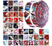 Ganeen 100 Pcs Japanese Quilting Fabric Roll 2. 56 Inch Fabric Squares Jelly Patchwork Precut Strips Bundles for Holiday Materials Craft DIY Sewing Cloths