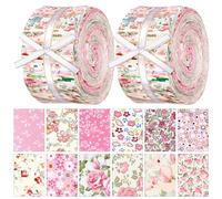 Ganeen 100 Pcs Pink Floral Quilting Fabric Roll 2. 56 Inch Fabric Squares Jelly Patchwork Precut Strips Bundles for Holiday Materials Craft DIY Sewing Cloths