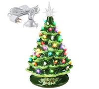 Ganeen 15 Inch Ceramic Christmas Tree with 66 Multicolored Lights Hand Painted Tabletop Christmas Tree Vintage Christmas Decorations for Table Desk Countertop Mantel Home Office (Green)
