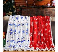 Ganeen 2 Pcs Christmas Fleece Throw Blanket Sherpa Cozy Reversible Xmas Blanket Soft Fuzzy Fleece Flannel Throw Warm Holiday Blanket for Couch Bed Winter Bedding, 50'' x 60'' (Snowman)