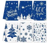 Ganeen 6 Pcs Snowy Winter Snowflake Kitchen Dish Towel Absorbent Tea Bar Hand Drying Cloth Christmas Kitchen Towels Woodland Dish Cloths for Kitchen Decoration, 16 x 24 Inches (Navy Blue)