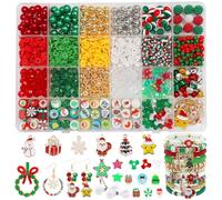 Ganepwns Christmas Beads for Bracelet Making Kit, Clay Beads Green Red Star Beading Set with Jingle Bell, Snowman Xmas Tree Present Charms for Jewelry Making, DIY Craft Girls Friendship Gifts