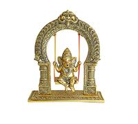 Ganesh Swing/ Metal Ganesha Sitting jhula and Decorative Statue/Ganesh Jhula Jhoola/ God Ganpati Idol on Swing for Temple Pooja Office Showpiece/Indian Traditional New year Gifts (Size:-8''X12'')