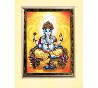 Ganesh with Ohm- Hindu God Poster with Golden Foil - with border mount - 9.5 x 8 inches