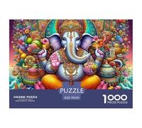 Ganesha Deity Impossible Hard Difficult Challenging 1000 Piece Puzzle - Ganesha on Lotus with Colorful Offerings for Adults Decompression Great Gift Idea70x50cm/1000pcs