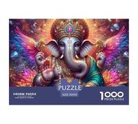 Ganesha Divine Art 1000 Piece Recycled Paper Puzzle Game - Winged Ganesha in Cosmic Background The Whole Family Activity for Home Wall Decoration70x50cm/1000pcs