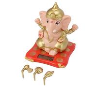 Ganesha Elephant God Statue 10 X 11 X 9cm ABS Solar Powered Elephant God Sculptures with 3 Detachable Handheld Decors, Indian Ganesha Idol Figurine for Temple(Flesh Color)