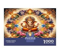 Ganesha Floral 1000 Piece Jigsaw Puzzle Set Divine Spiritual Harmony Premium Jigsaw Puzzle Sturdy Cardboard DIY Fun Challenging Family Game Beautiful Decor Adults Kids Beginners
