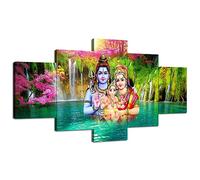 Ganesha God Shiva Canvas Wall Art Ganesha Shiva Wall Decor Parvati Family Painting for Home Hindu God Picture Print Poster Painting Frame Living Room Decoration Ready to Hang(60''Wx32''H)