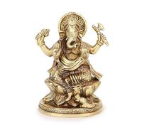 Ganesha Idol Brass Ganesh Sitting Statue on Lotus for the Puja Temple at Home and Office