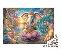 Ganesha Meditation 1000 Piece Elephant on Lotus Jigsaw Puzzle For Adults Thick Card Board Decompression Difficult Game Wall Decoration & Gifts 70x50cm/1000pcs