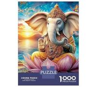 Ganesha Meditation 1000-Piece Premium Cardboard Ganesha on Lotus Jigsaw Bundle, Educational Challenge, Stress Relief, Gift for Senior Enthusiasts 70x50cm/1000pcs