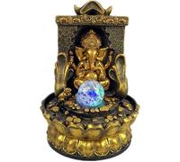 Ganesha Statues Tabletop Water Fountain, Zen Meditation Figurine Indoor Waterfall Feature with Illuminated Rolling Ball for Home Office Relaxation