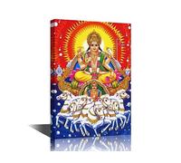 Ganesha Wall Art God Saraswati Poster on Canvas for Bedroom Living Room Wall Decoration Holy Culture Music Hinduism Artwork Modern Home Decor Framed Ready to Hang 18x12inch