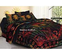 GANESHAM Indian Hippie Gypsy Bedroom Decor Bohemian Tapestry Boho Cotton Reversible Mandala Duvet Cover Set Queen Size Bedding Cover with 2 Pillow Cover