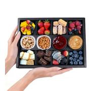 ganfaner 8-Compartment Picnic Box with Lids 10PK, Black Divided Cardboard Serving Tray Box with Ketchup Holder for 4-8 Persons Takeout 12.5x9x2in