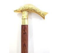 Ganga Nautical 37 Golden & Brown Solid Brass Fish Head Handle Wooden Walking Stick Cane Vintage Materials 100% Pure Metal Brass & Wooden
