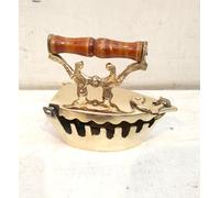 Ganga Nautical Brass Cloths Press Charcoal Iron Wooden Handle, Golden, Vintage House Gift, Antique Decor