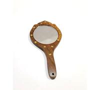 Ganga Nautical Decorative Wooden Hand Mirror with Stars and Brass Inlay, Handcrafted Handle